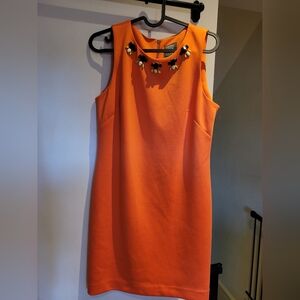 Vince Camuto Vibrant Orange Mini Dress with Floral Accents